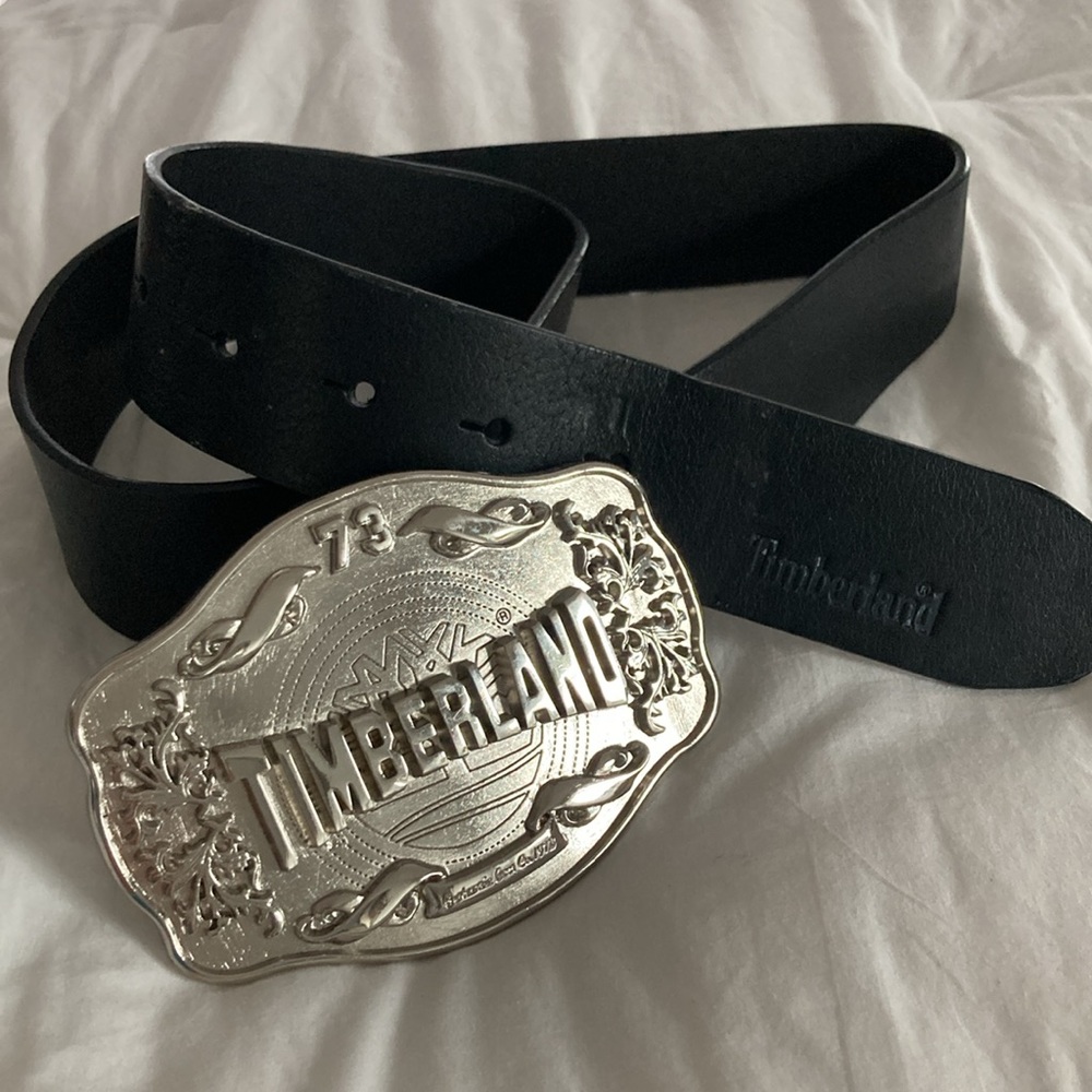 🆕 ”Timberland” LIMITED EDITION Italian Leather BELT W/ OVERSIZED Silver Buckle!